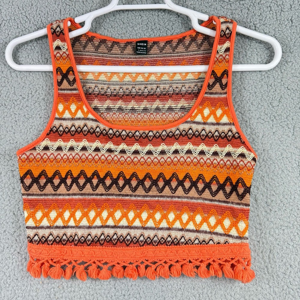 SHEIN Multicolor Geometric Knit Crop Top‎